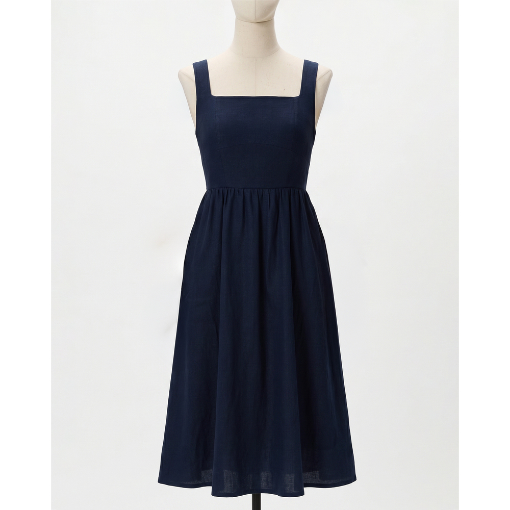 100% European Linen Fit & Flare Midi Dress